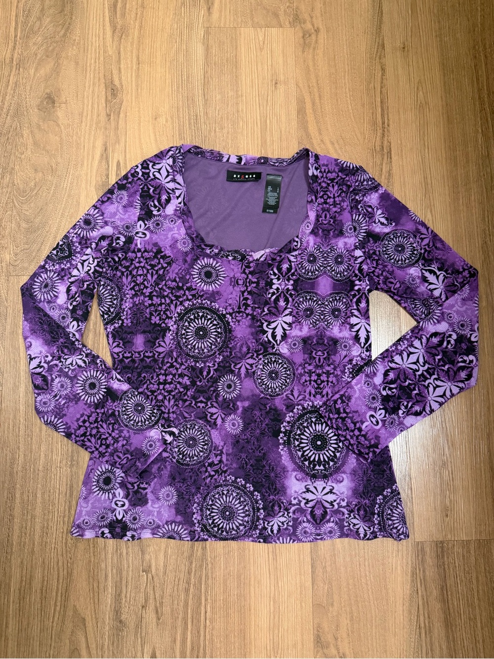 Y2K Axcess Purple Retro Floral Long Sleeve Top
